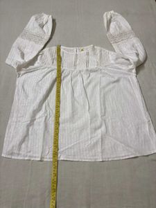 White Lace Trim Long Sleeve Top