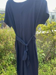 Navy Blue Twisted Waist Midi Dress