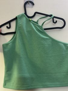 Green Asymmetric-Shoulder Tank Top