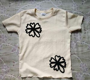 Cream T-Shirt with Black Flower Appliques