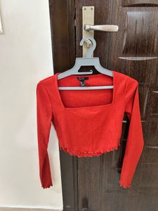 Forever 21 Rust Red Ribbed Square Neck Top