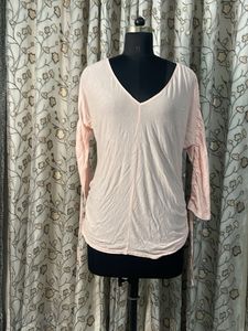 Pink V-Neck Long Sleeve Top