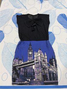 Chic London Print Dress with Bow Detail