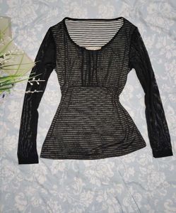 Sheer Striped Long Sleeve Top