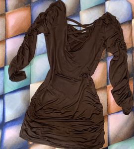 Chic Ruched Brown Dress