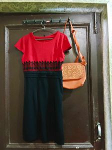 Chic Red &amp; Black Casual Dress and bag free