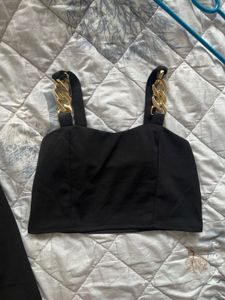 Brand New Chic Black Co-ord Set with Gold Chain De
