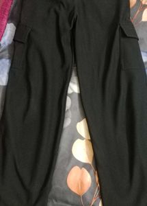 Black Ribbed Cargo Pants