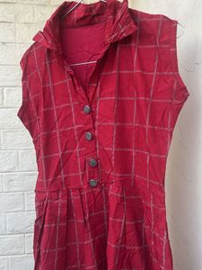 Chic Red Plaid Sleeveless Dress
