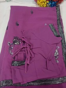 Beautiful Embroidered Purple Saree with blouse