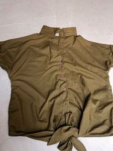 Olive Green Tie-Front Blouse