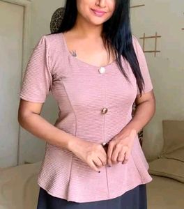 Chic Pink Textured Peplum Top