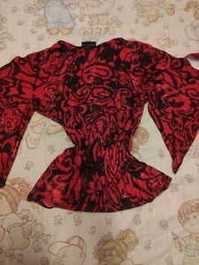 Red &amp; Black Sparkle Y2k Bell Sleeve Top