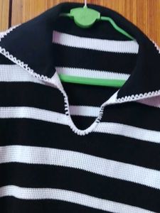 Striped Polo Neck Top