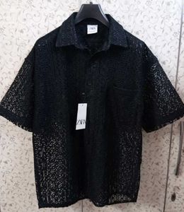 zara men's crochet texture shirt