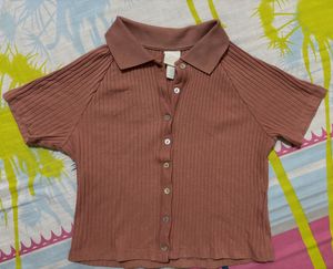 Ribbed Polo Neck Crop Top