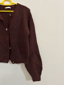 Chic Maroon Button-Up Knit Cardigan