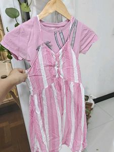 Pink Striped Dress with Layered Top