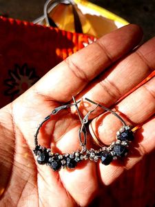 Elegant Black Stone Hoop Earrings