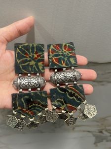 Handmade Block Print Silver Earrings