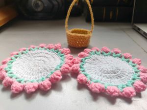 Handmade crochet tulip coaster and basket