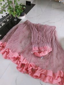 Pink  mosquito net with Ruffle Border