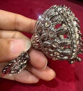 Exquisite Silver Tone Big Jhumka Earrings