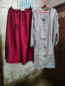 Elegant Kurta Set - Maroon & Grey