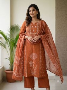 Orange Embroidered Kurta Set