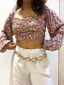 Floral Ruched Cropped Top