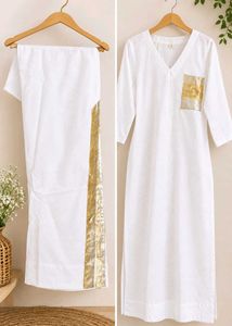 Elegant White Kurta Set with Gold Accents