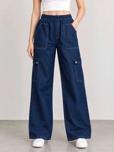 Women’s Dark Blue Denim Cargo Jeans