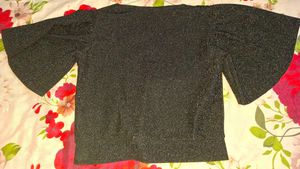 Sparkly Black V-Neck Flutter Sleeve Top