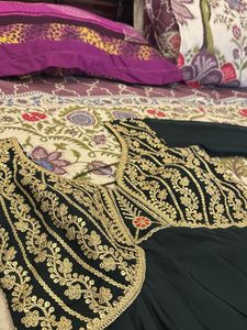 Elegant Green Ethnic Gown with Gold  Embroidery an