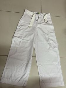 High waist White Cargo Pants with Belt