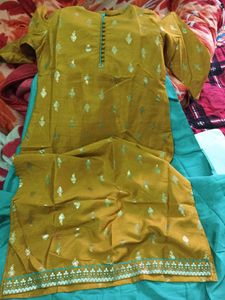 Elegant Mustard &amp; Teal Anarkali Set