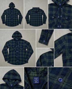 combo of Maroon and green checked Hooded shirt