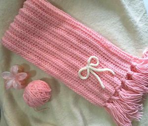 Pink Knitted Scarf with Bow