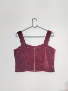 Wine Red Velvet Crop Top