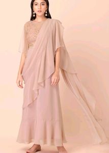 Indya Embroidered Pre Draped Mauve Saree