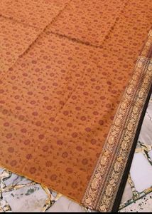 BANARASI Orange Floral Print Dress Material