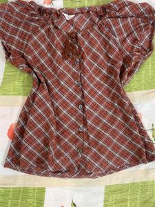 Plaid Off-Shoulder Puff Sleeve Top