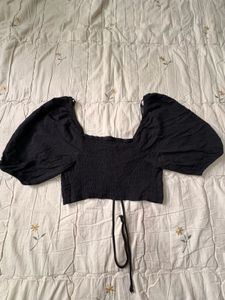 Wild Fable Black Ruched Crop Top