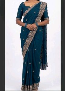 Elegant Teal Embroidered Saree
