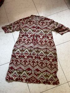 Maroon & White Printed Kurta