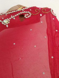 Red Embroidered saree with blouse Set