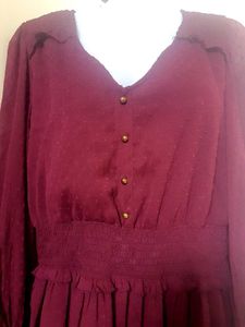 On Offer -Burgundy Ruffle Midi Dress