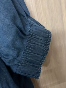 Dark Blue Square Neck Button-Up Top