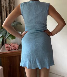 Stylish Blue Ruched Mini Dress