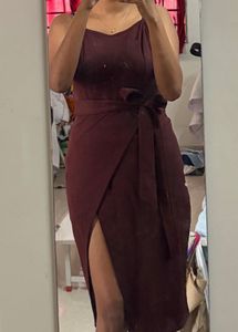 Maroon Wrap Dress with High Slit
